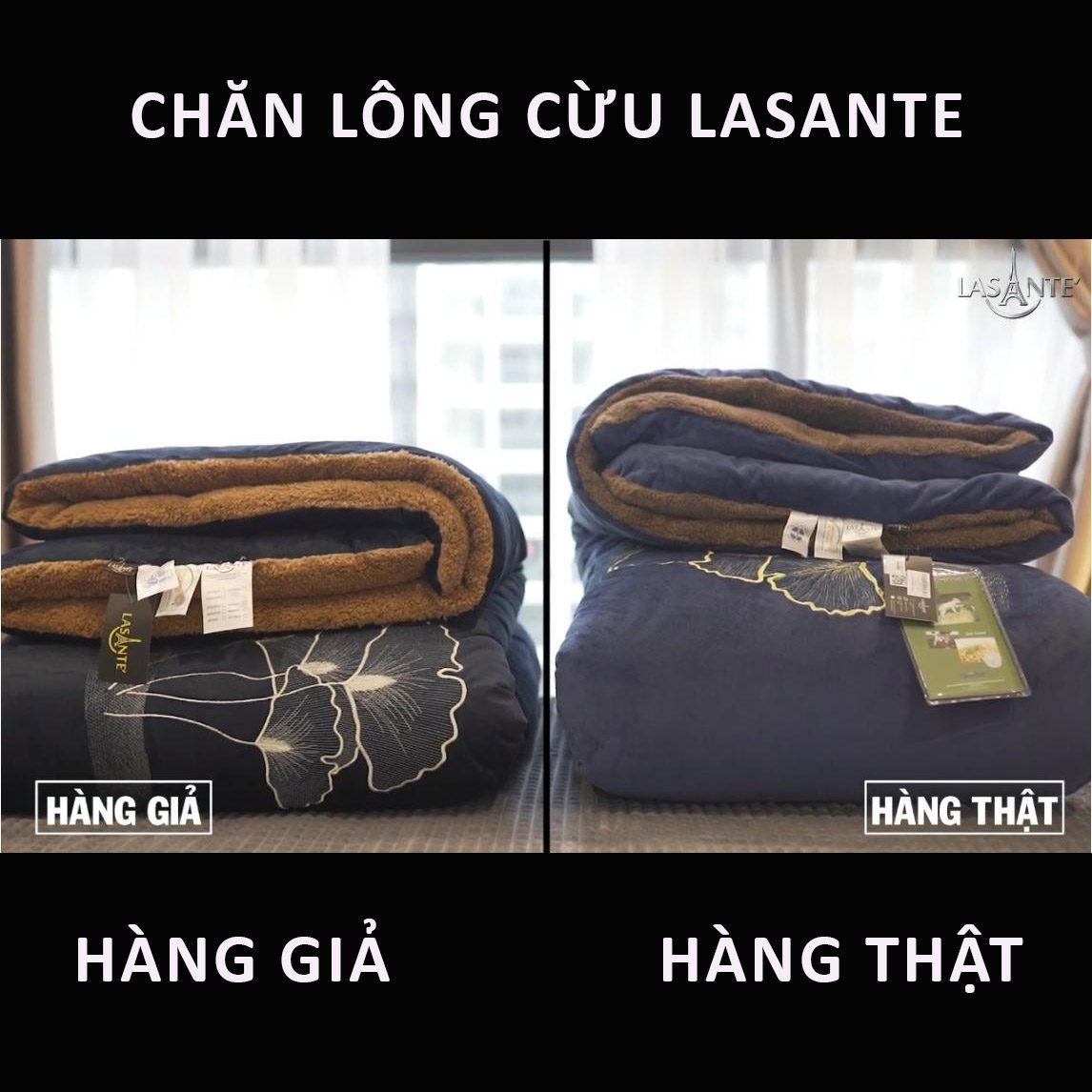 phân biệt hàng giả và thật chăn lông cừu Lasante'-Pháp