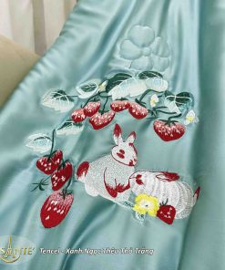 Chăn Hè Tencel Xanh Ngọc Thêu Thỏ Trắng 3 Chtc Xanh Ngọc Thêu Thỏ Trắng (2) Copy