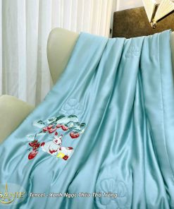 Chăn Hè Tencel Xanh Ngọc Thêu Thỏ Trắng 2 Chtc Xanh Ngọc Thêu Thỏ Trắng (3) Copy