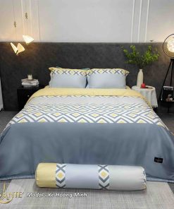 Bộ chăn ga gối Modal Kẻ Hoàng Minh