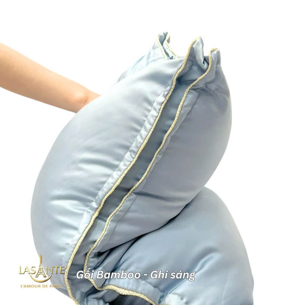 Gối Bamboo Luxury - Gối bông êm ái 4 Gối Bamboo Luxury Ghi Sáng - Lasante