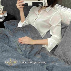 Chăn lông cừu Alina- Xám đậm double