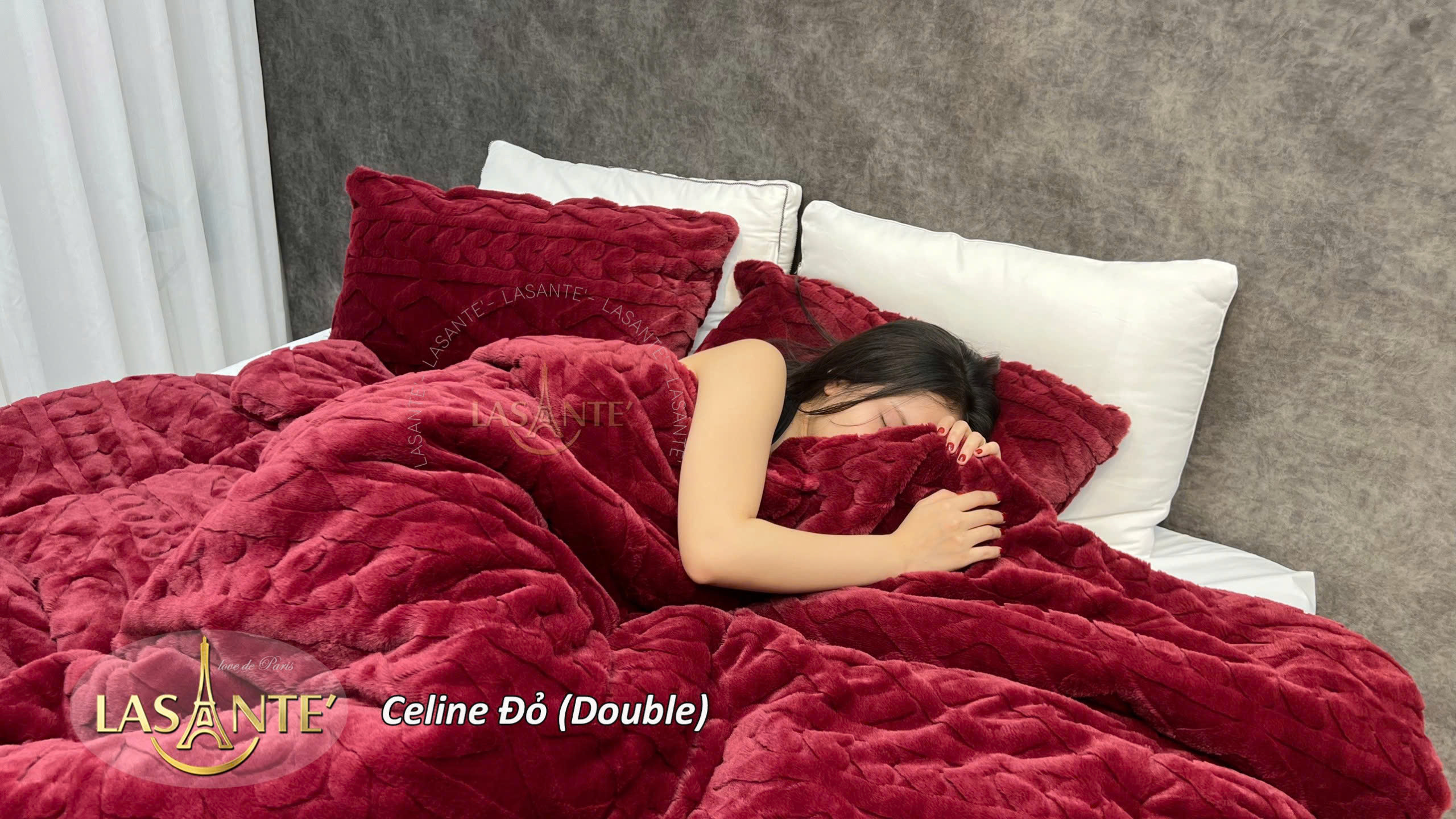 Chăn lông cáo Celine Đỏ - chăn đông 3 lớp cao cấp kích thước 2m x 2m3 4 Chăn lông cáo Celine - Lasante