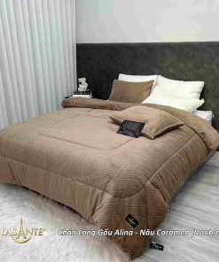 Chăn lông cừu Alina- Nâu caramen double