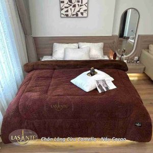 Chăn lông cừu Camelia Nâu Cacao 1