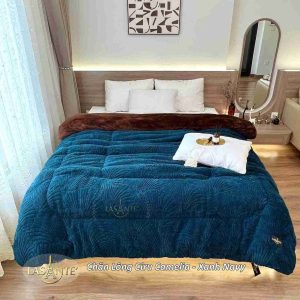 Chăn lông cừu Camelia Xanh Navy 3 11zon