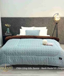 Chăn Lông Gấu Samia Xanh Pastel 01 (single) 19