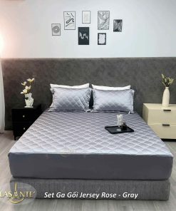 Set Ga Gối Lụa Jersey Cao Cấp 3 Set Ga Gối Lụa Jersey Rose - Gray