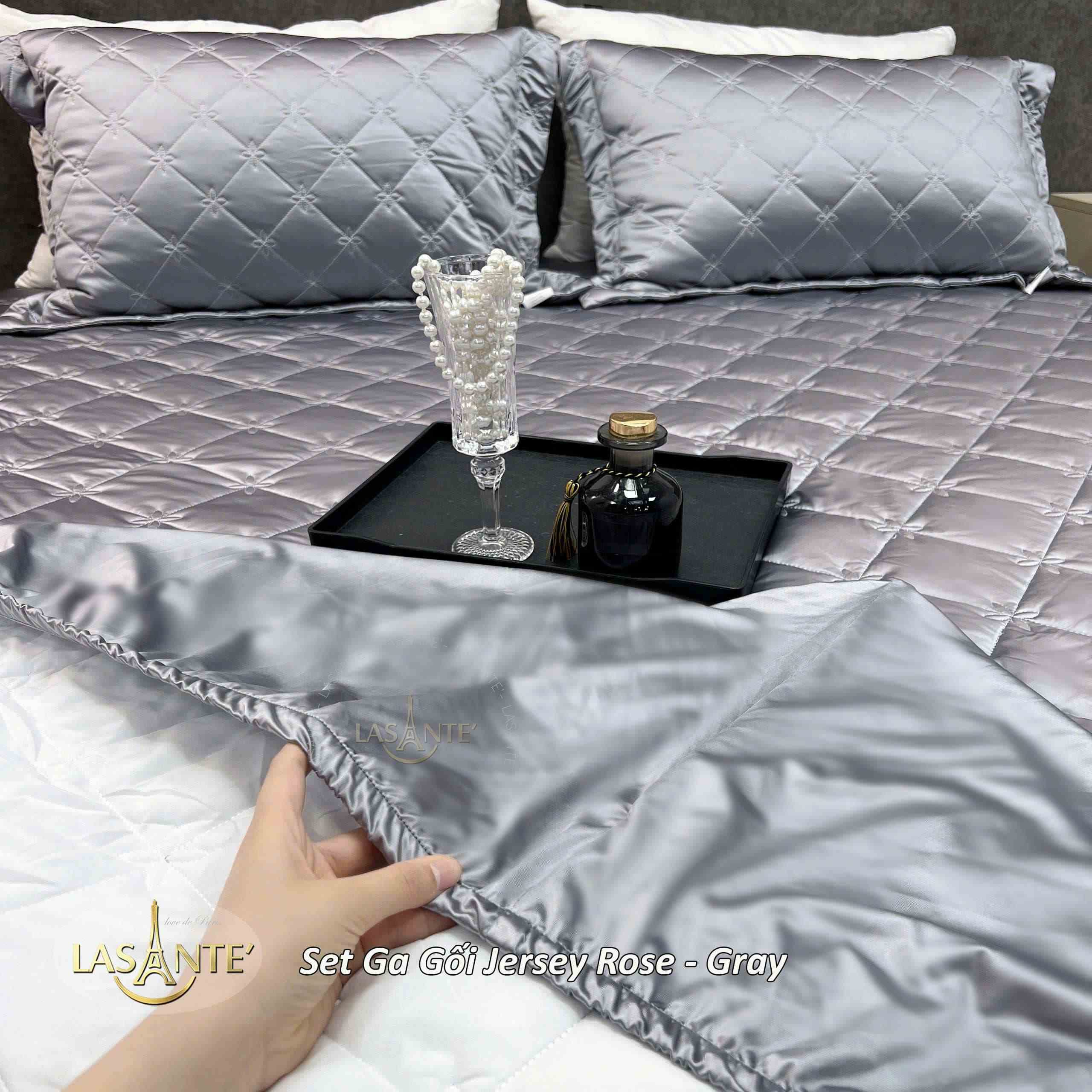 Set Ga Gối Lụa Jersey Cao Cấp 7 Set Ga Gối Lụa Jersey Rose - Gray