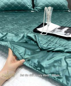 Bộ ga gối lụa Jersey - Green 2 Bộ Ga Gối Lụa Jersey Green - Lasante