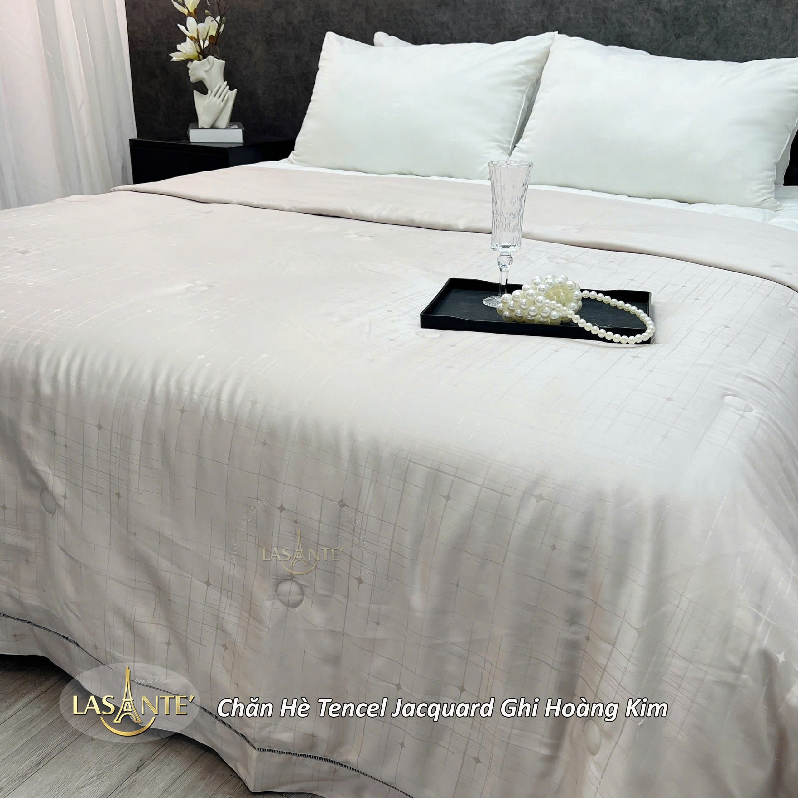Chăn hè Tencel Jacquard - Hoàng Kim 5 Chăn hè Tencel Jacquard Ghi Hoàng Kim - Lasante
