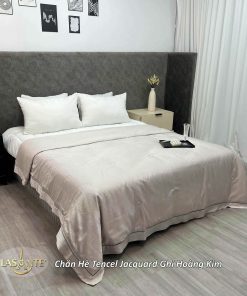 Chăn hè Tencel Jacquard Ghi Hoàng Kim - Lasante
