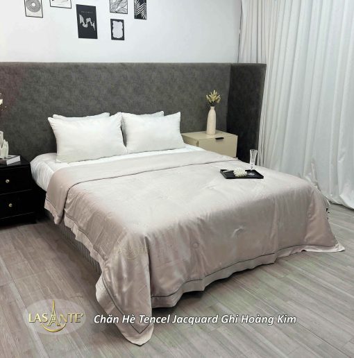Chăn hè Tencel Jacquard Ghi Hoàng Kim - Lasante