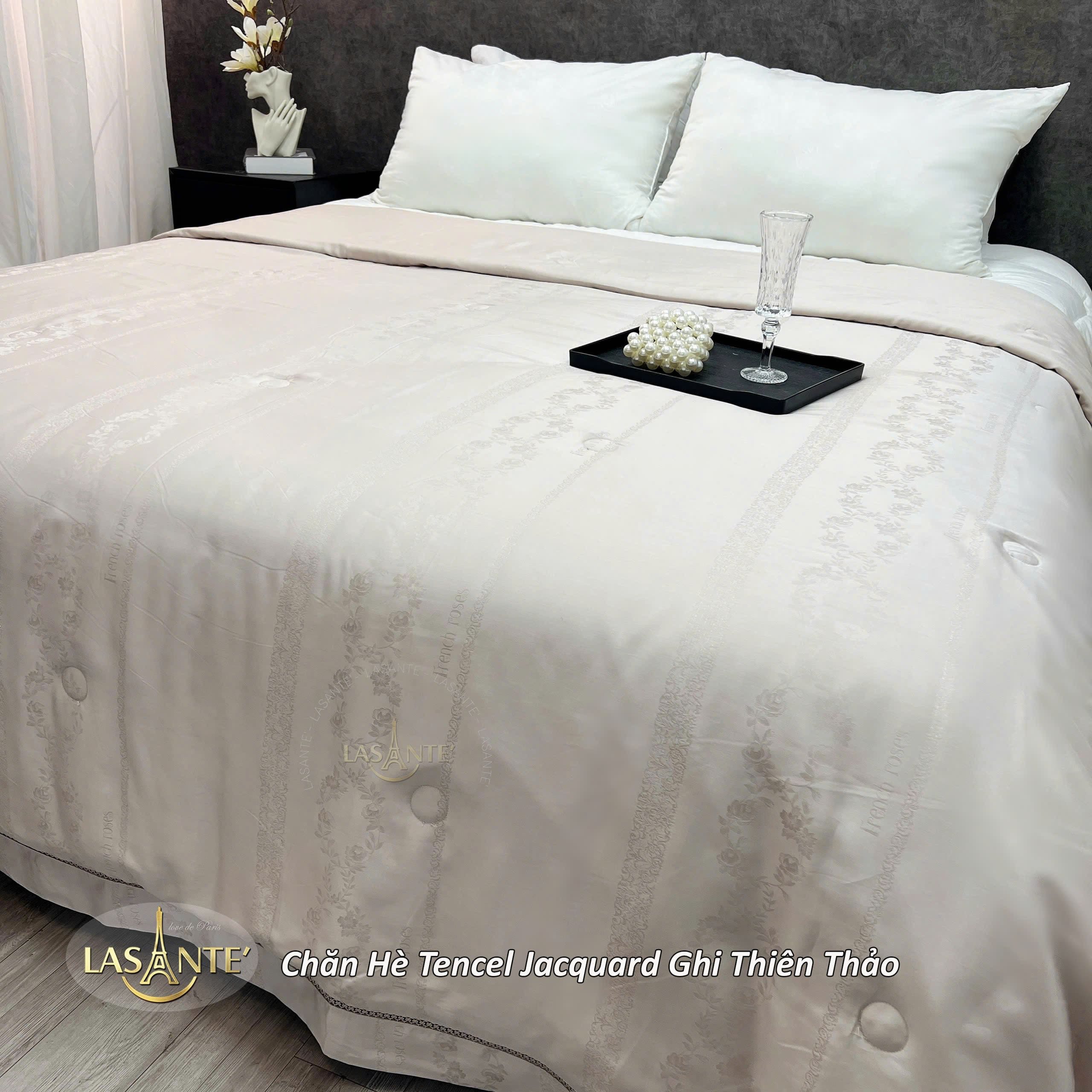 Chăn hè Tencel Jacquard - Thiên Thảo 8 Chăn hè Tencel Jacquard Ghi Thiên Thảo - Lasante