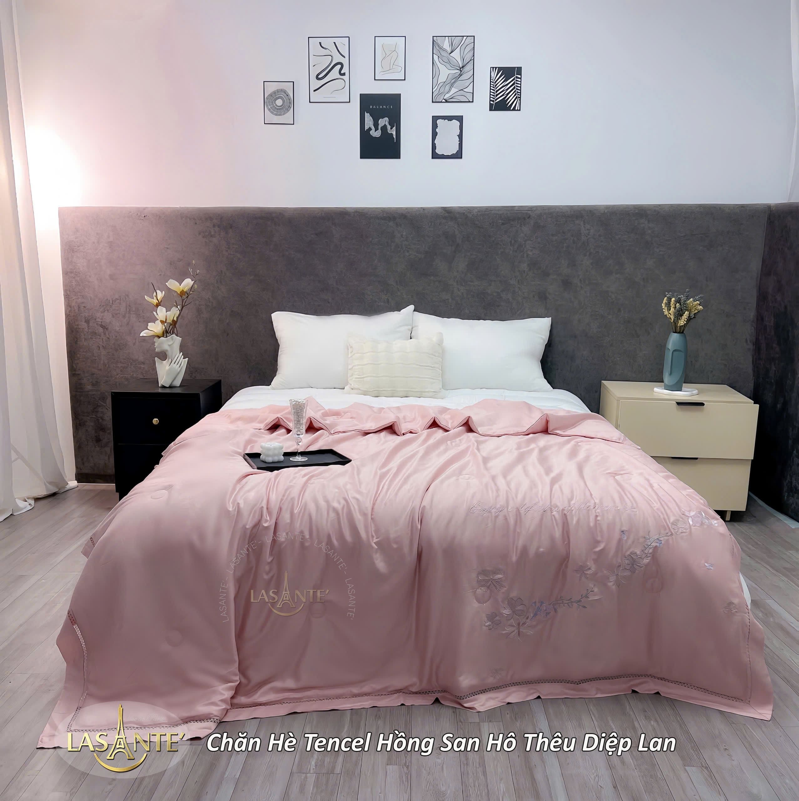 Chăn hè Tencel thêu Diệp Lan - Xanh Lục Yên
