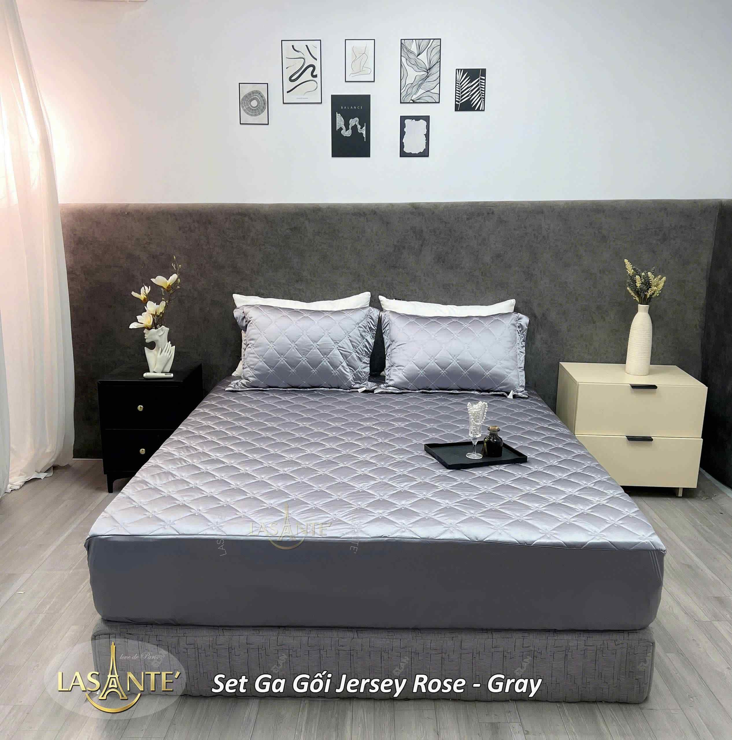 Bộ ga gối lụa Jersey Gray - Lasante