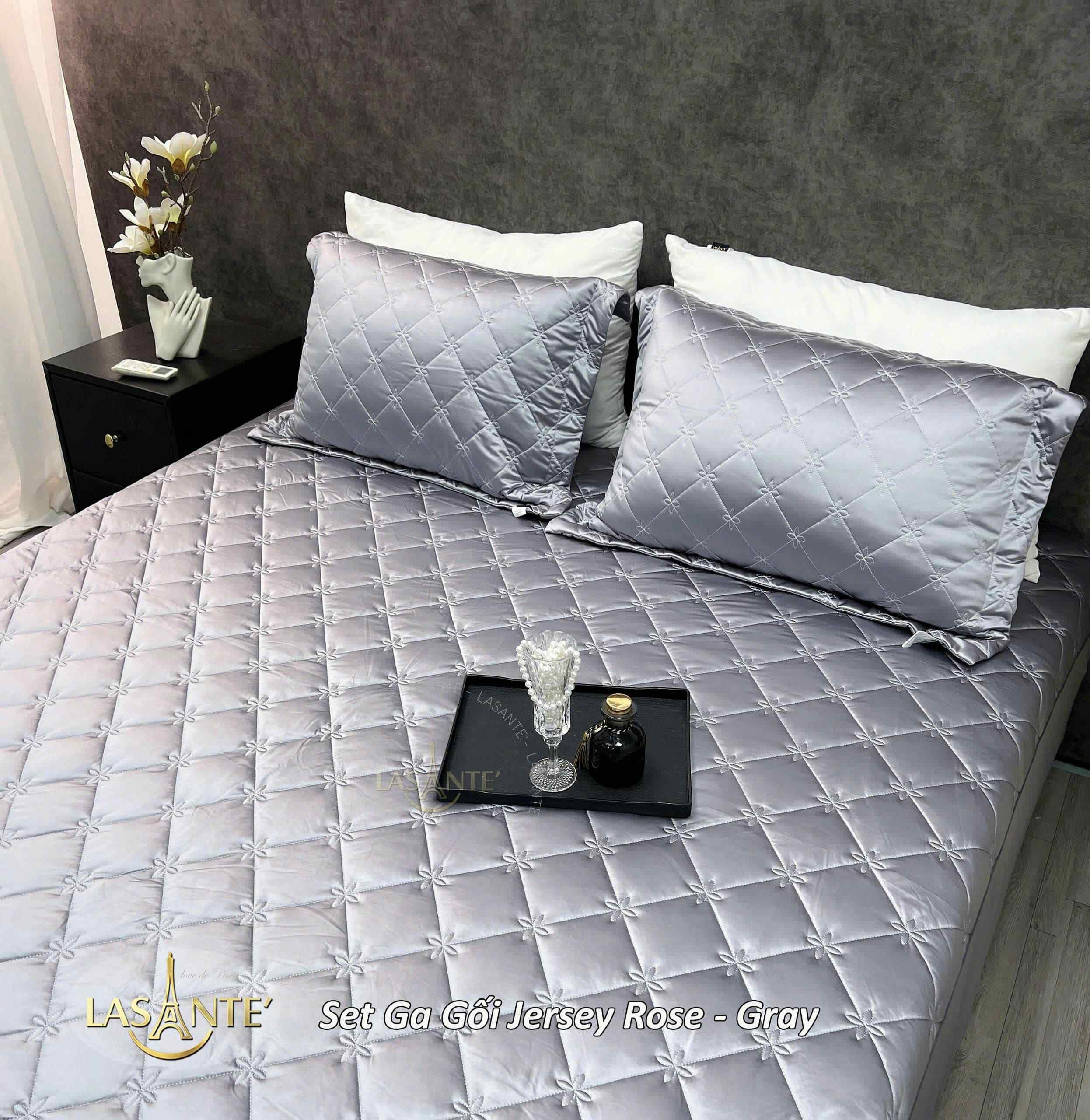 Bộ Ga Gối Lụa Jersey - Gray 5 Bộ ga gối lụa Jersey Gray - Lasante