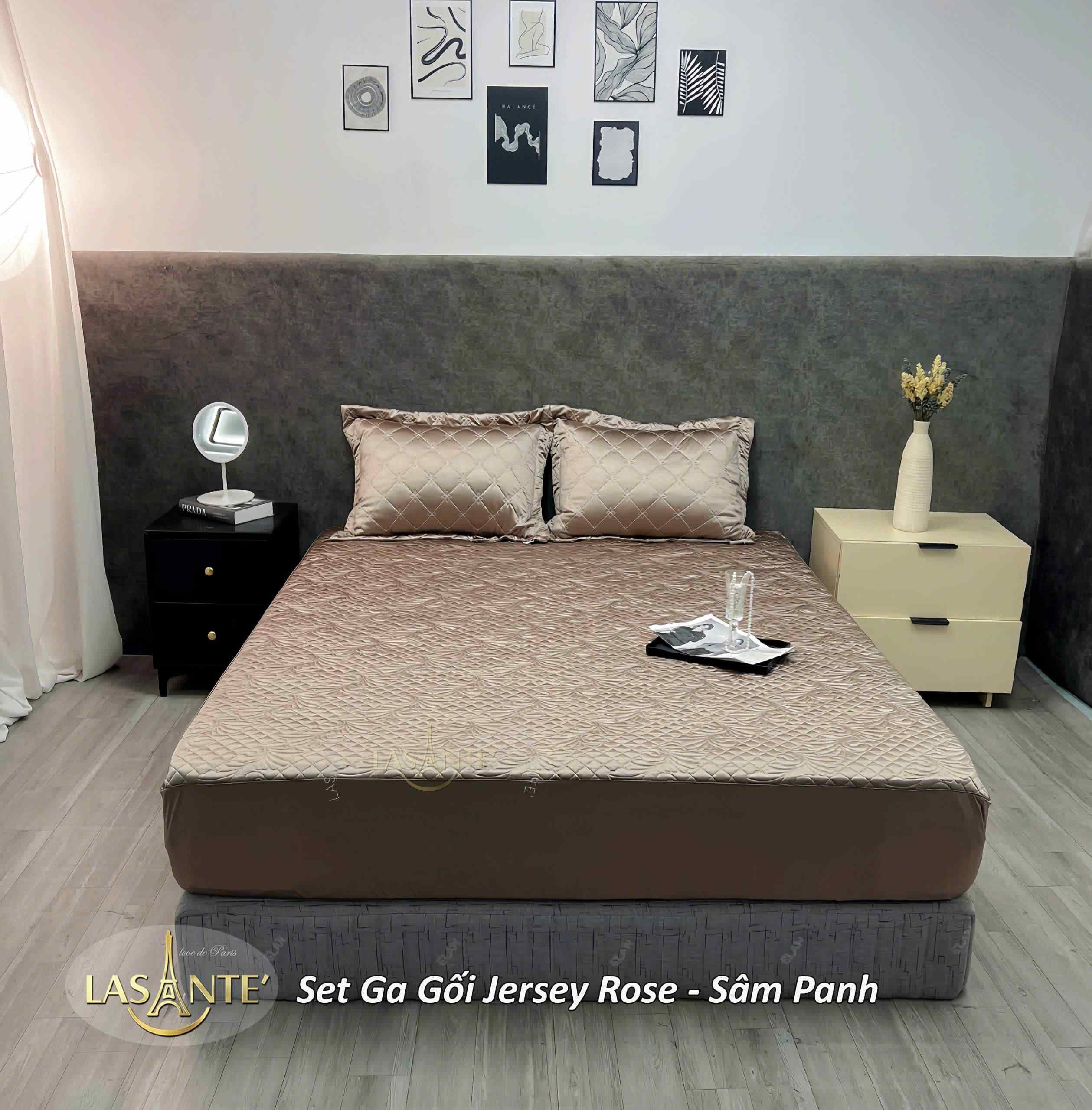 Bộ ga gối lụa Jersey Sâm Panh - Lasante