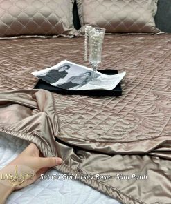 Bộ Ga Gối Lụa Jersey - Sâm Panh 2 Bộ ga gối lụa Jersey Sâm Panh - Lasante