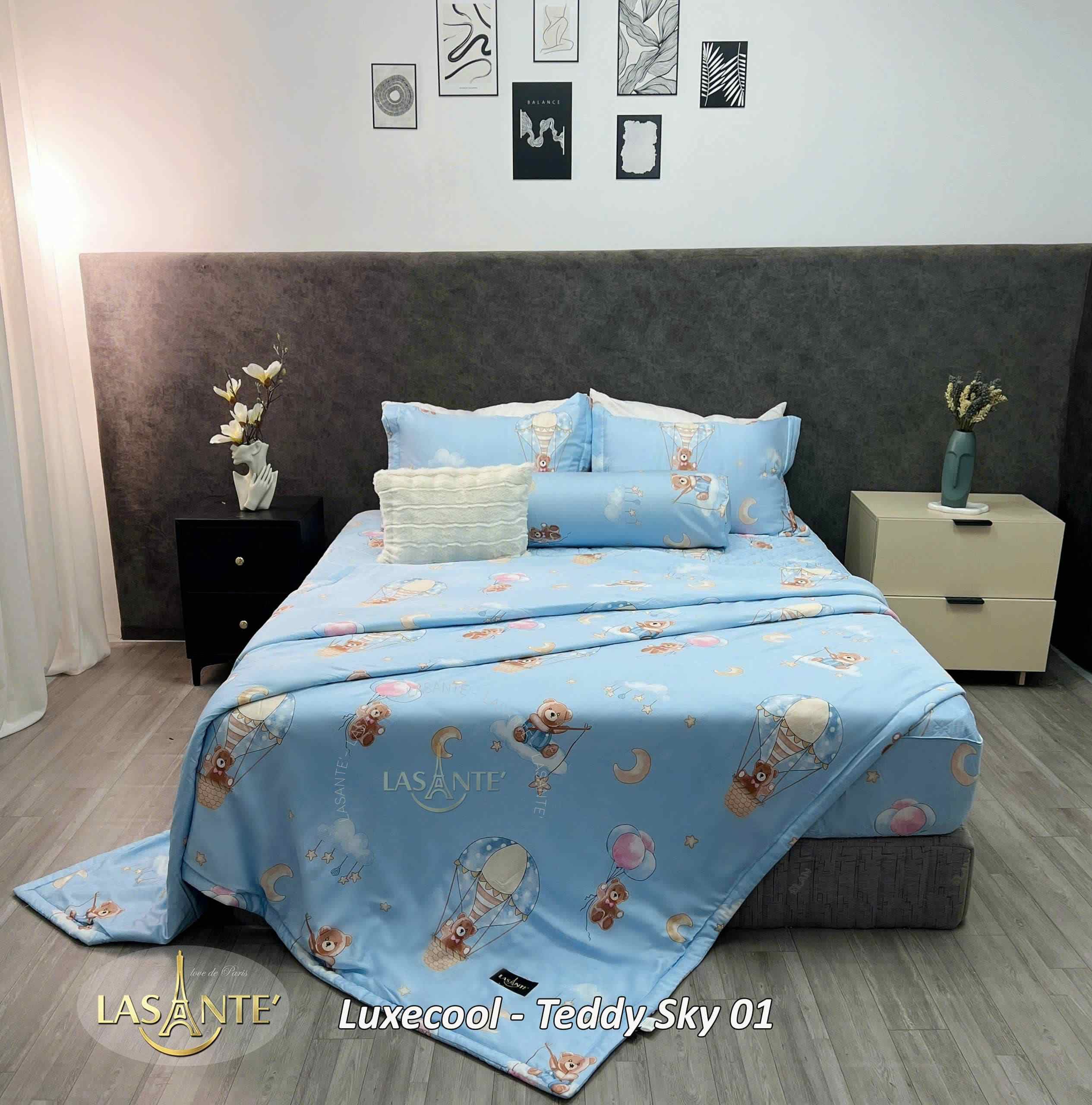 Bộ chăn ga Luxecool Teddy Sky 01 - Lasante