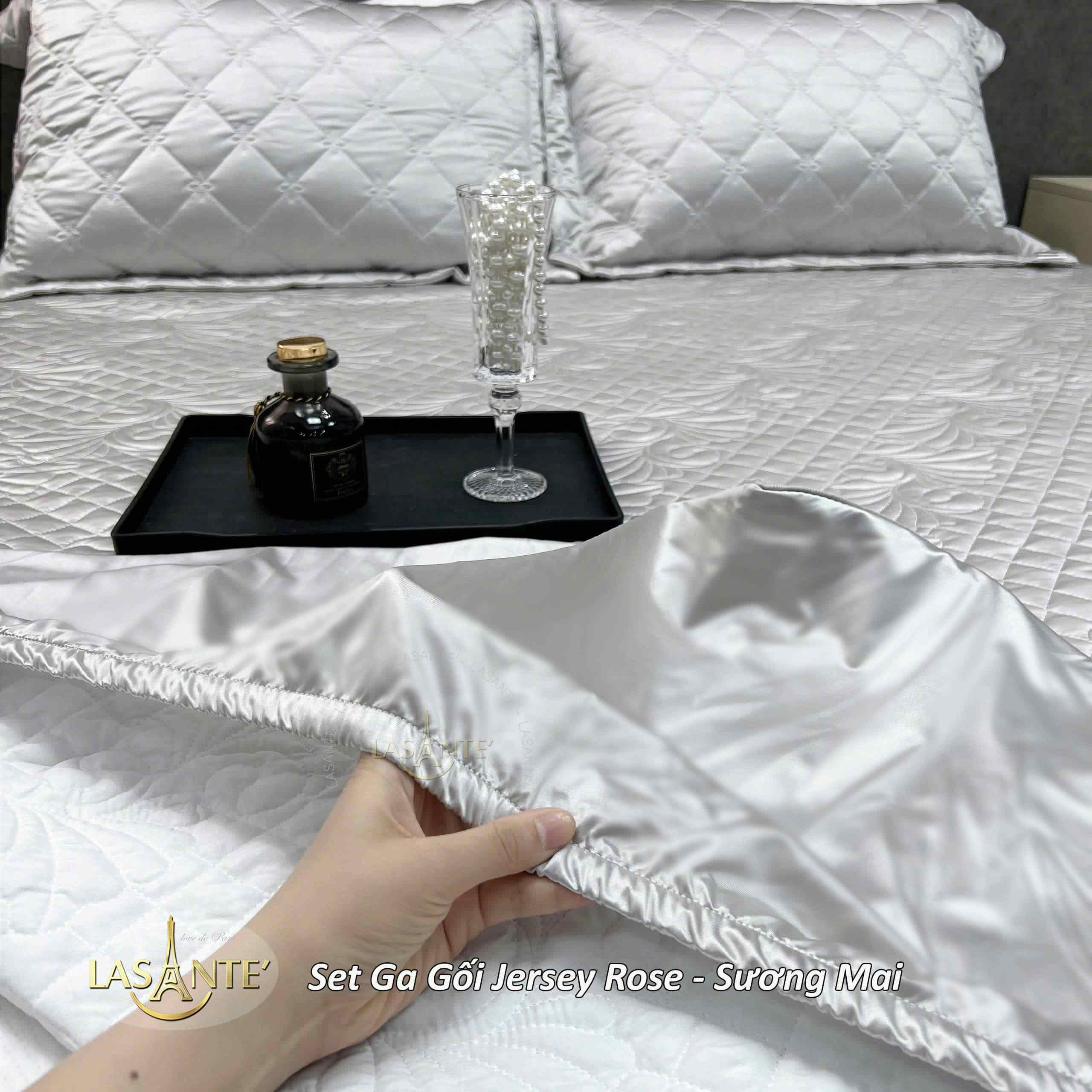 Bộ Ga Gối Lụa Jersey - Sương Mai 5 Bộ ga gối lụa Jersey Sương Mai - Lasante