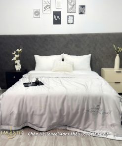 Chăn hè Tencel - Love Yourself 1 Chăn hè Tencel thêu Love Yourself Xám - Lasante