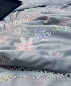 Chăn hè Tencel thêu Diệp Lan 6 Chăn hè Tencel thêu Diệp Lan - Xám Thiên Khói