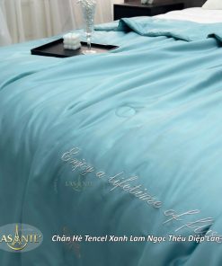 Chăn hè Tencel thêu Diệp Lan 7 Chăn hè Tencel thêu Diệp Lan - Xanh Lam Ngọc