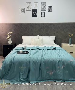 Chăn hè Tencel thêu Diệp Lan 3 Chăn hè Tencel thêu Diệp Lan - Xanh Lam Ngọc
