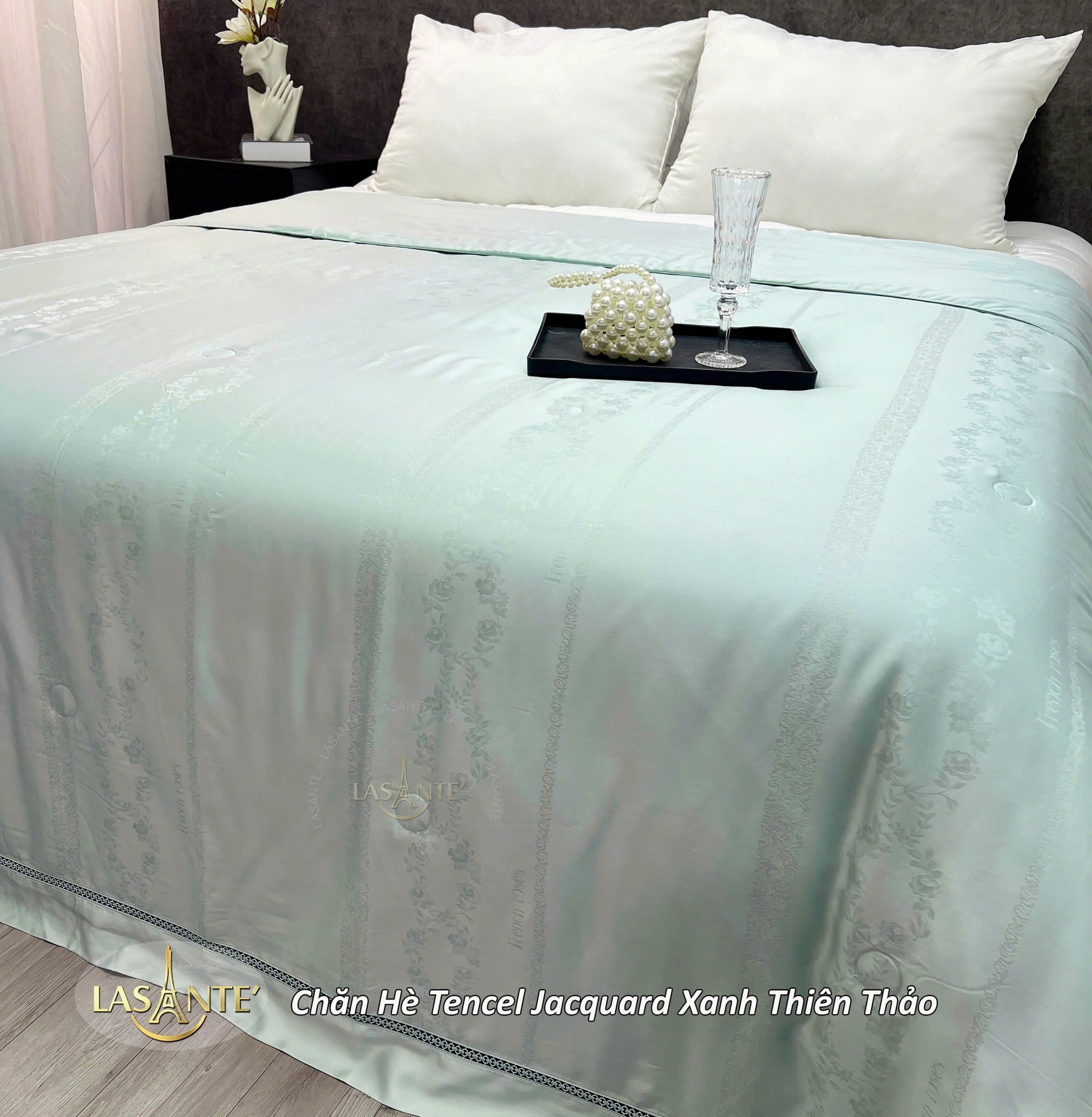 Chăn hè Tencel Jacquard - Thiên Thảo 7 Chăn hè Tencel Jacquard Xanh Thiên Thảo - Lasante