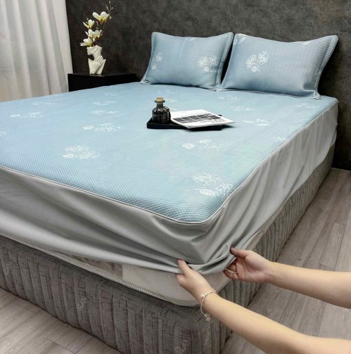 Bộ ga gối lạnh Icemax Xanh Hoa Hồng