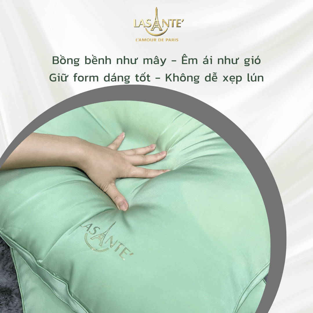 Gối Green Pearl bông Microfiber cao cấp - Lasante 4 Gối Green Pearl - Lasante