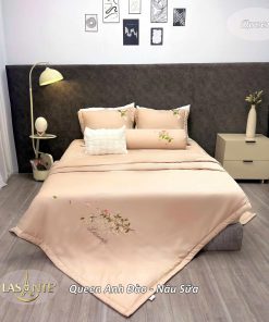 Bộ chăn ga Lasante Queen - Anh Đào Nâu Sữa