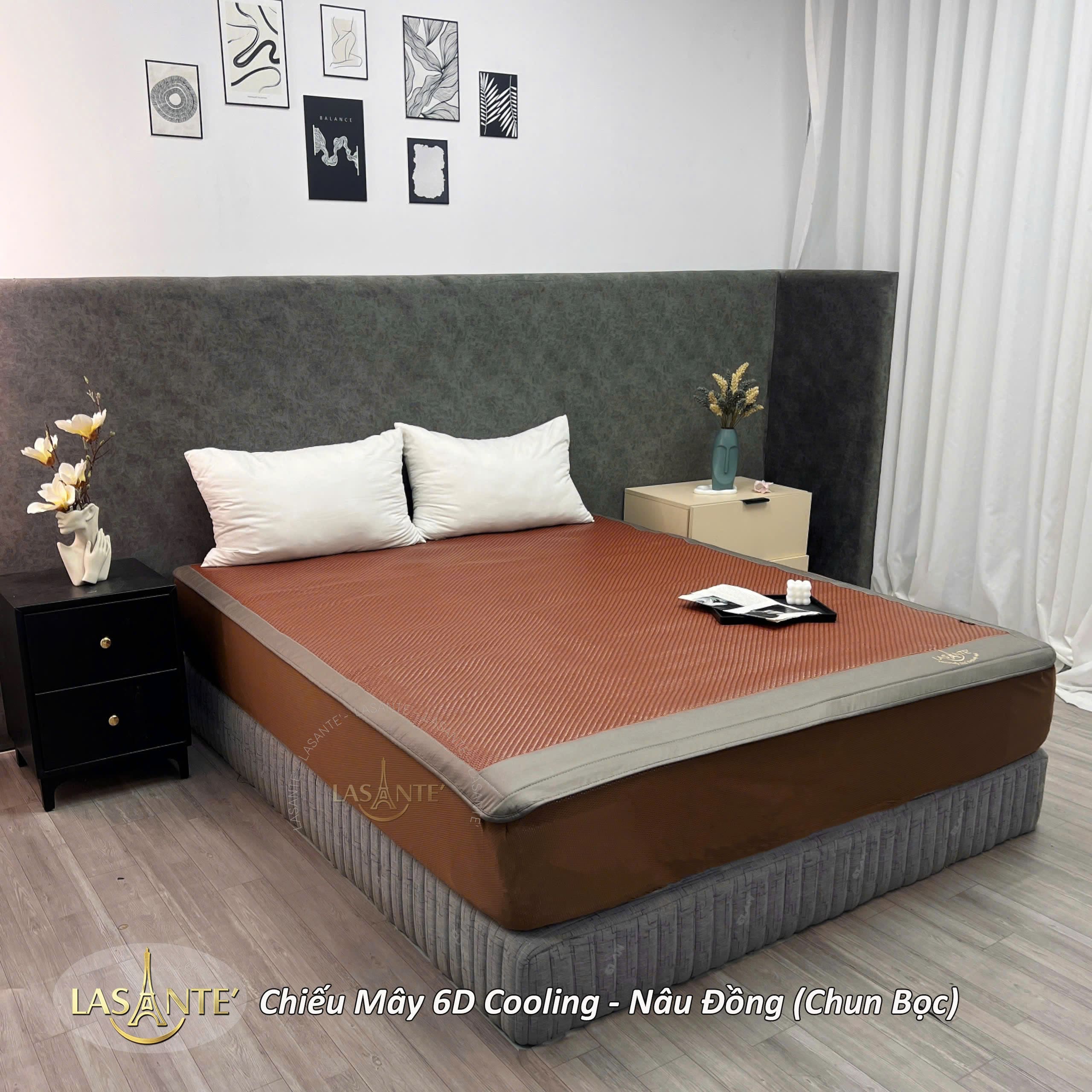 Chiếu mây 6D Cooling - Nâu Đồng (chun bọc)