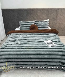 Chăn lông cáo Celine Xám Xanh - chăn đông 3 lớp cao cấp kích thước 2m x 2m3 2 Chăn lông cáo Celine - Lasante