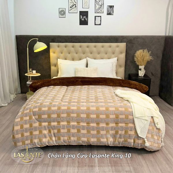 Chăn Lông Cừu Lasante King 10 - Họa tiết ô chữ nhật hiện đại, trẻ trung