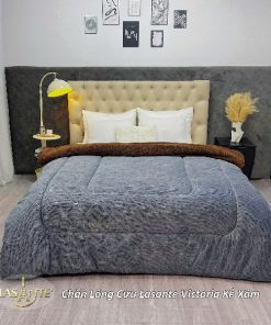 Chăn lông cừu Lasante Victoria Kẻ Xám - Phong cách tối giản và tinh tế